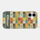 レトロな海事モダン アンカー柄  iPhone 16ケース (裏面横)