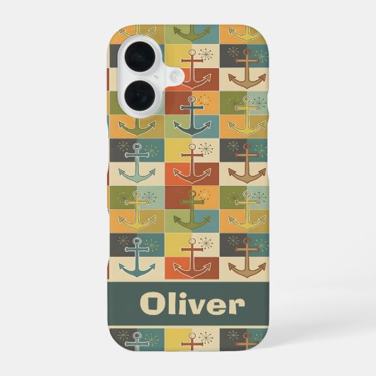レトロな海事モダン アンカー柄  iPhone 16ケース (裏面)