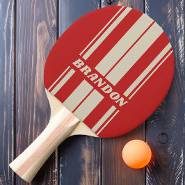レトロな深紅ボードストライプ 名入れ 卓球ラケット
