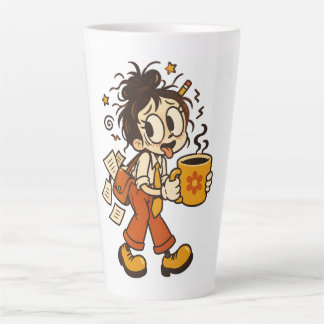 レトロな混沌オフィスガールとコーヒーのステッカー カフェラテマグ