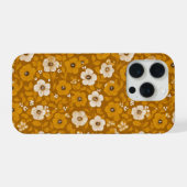 レトロな温かみのある花柄のマスタードフラワーパターン iPhoneケース (裏面横)