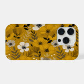 レトロな温かみのある花柄のマスタードフラワーパターン iPhoneケース (裏面横)