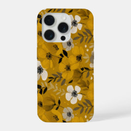 レトロな温かみのある花柄のマスタードフラワーパターン iPhone 15 PROケース