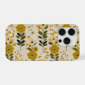 レトロな温かみのある花柄のマスタードフラワーパターン iPhoneケース (裏面横)