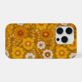 レトロな温かみのある花柄のマスタードフラワーパターン iPhoneケース (裏面横)