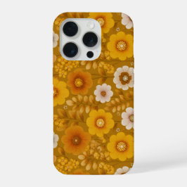 レトロな温かみのある花柄のマスタードフラワーパターン iPhone 15 PROケース