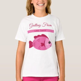 レトロな湖の冒険 ピンクの魚 ヴィンテージデザイン Tシャツ