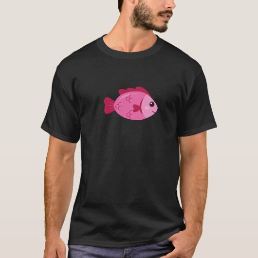 レトロな湖の冒険 ピンクの魚 ヴィンテージデザイン Tシャツ (正面)