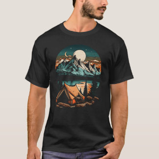 レトロな湖畔のキャンピングアドベンチャー Tシャツ