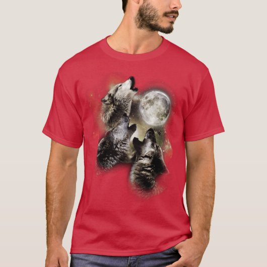 レトロな満月で遠吠えするディレウルフの兄弟 Tシャツ (正面)