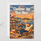 レトロな漁師の埠頭花火祭りの招待状 招待状 (正面)