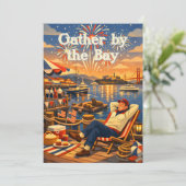 レトロな漁師の埠頭花火祭りの招待状 招待状 (スタンド正面)