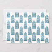 レトロな漫画の建物で青い新しいアドレス 招待状 (裏面)