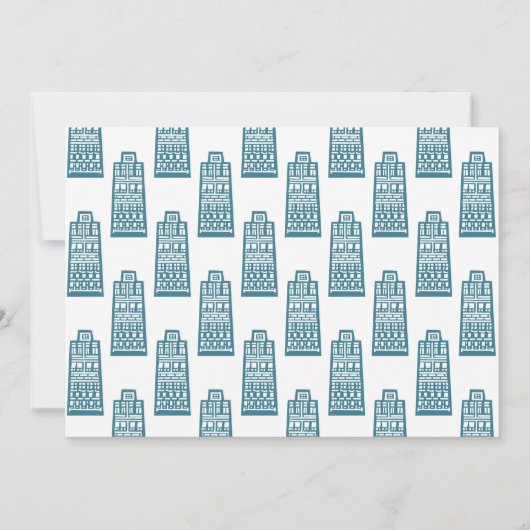 レトロな漫画の建物で青い新しいアドレス 招待状 (裏面)