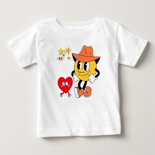 レトロな漫画キャラクター: コウボーイのスマイリー、歩く ベビーTシャツ (正面)