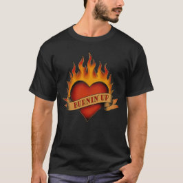 レトロな炎とハートが燃え上がる Tシャツ