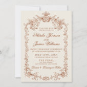 レトロな焦茶色のテラコッタ ウェディング 招待状 (正面)