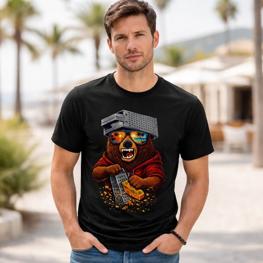 レトロな熊のサングラスとチーズおろし器の帽子 Tシャツ
