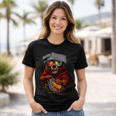 レトロな熊のサングラスとチーズおろし器の帽子 Tシャツ