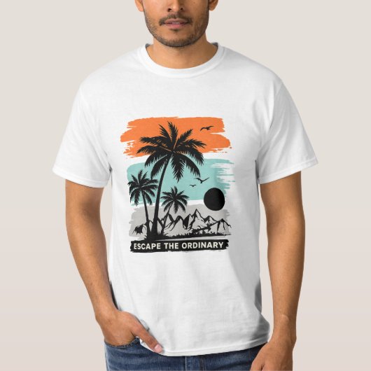 レトロな熱帯の夕日 ヤシの木 Tシャツ – シンプルデザイン (正面)