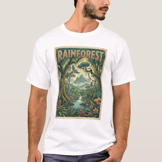 レトロな熱帯雨林デザイン Tシャツ (正面)