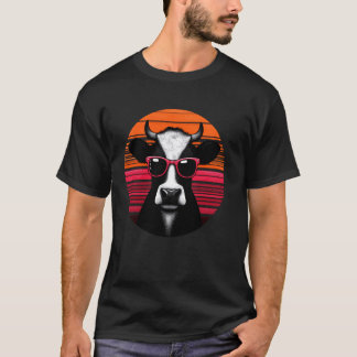 レトロな牛飼いのビンテージサンセット動物サングラス Tシャツ