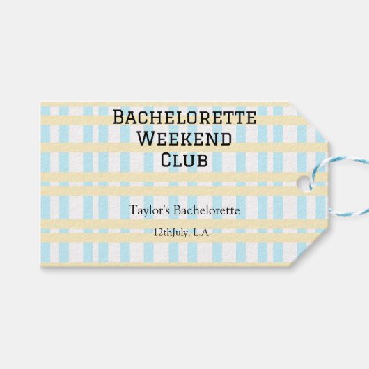レトロな独身パーティー週末クラブ ブルーイエロー デート ギフトタグ (正面(横))