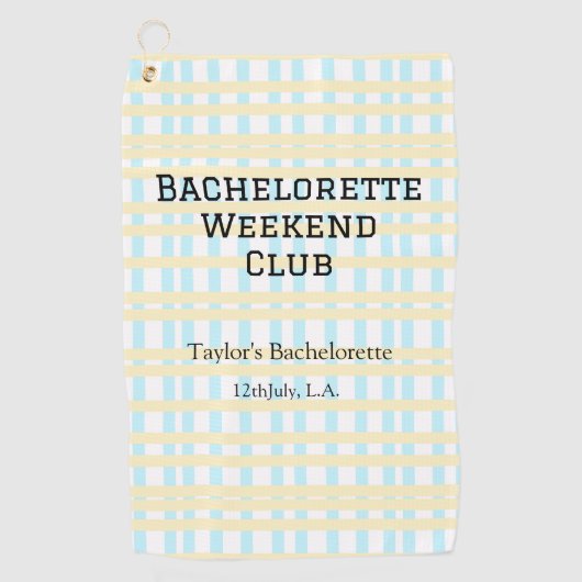 レトロな独身パーティー週末クラブ 青黄色の日付 ゴルフタオル (正面)