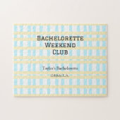 レトロな独身パーティー週末クラブ 青黄色の日付 ジグソーパズル (横)