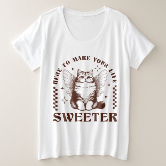 レトロな猫であなたの人生をより甘く プラスサイズTシャツ (デザイン正面)