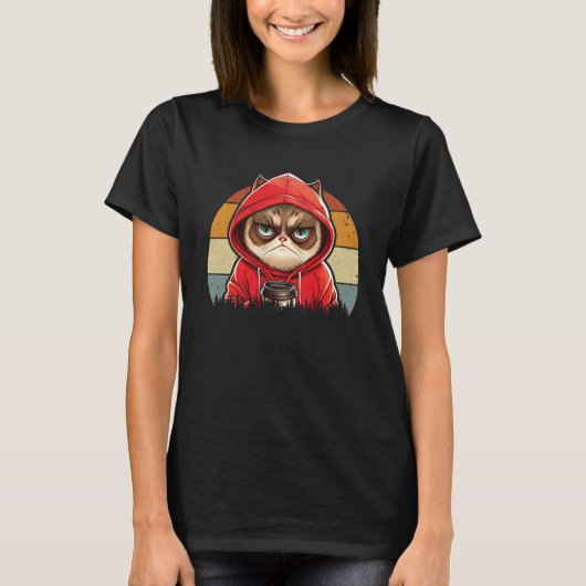 レトロな猫とコーヒー 1 Tシャツ (正面)