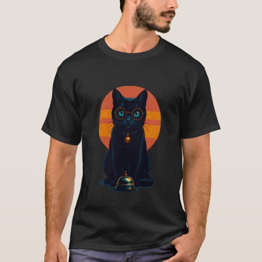 レトロな猫のアート、猫好きに捧ぐ Tシャツ (正面)