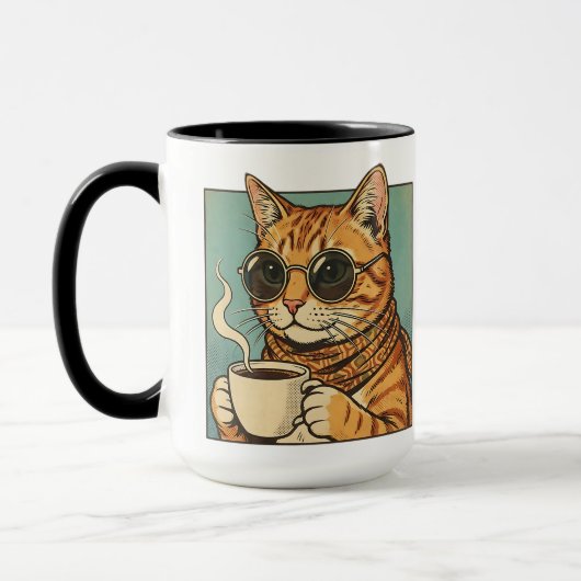 レトロな猫のコーヒーデザイン ネコ好きのためのグッズ マグカップ (左)