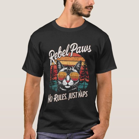 レトロな猫のサングラス姿 面白い Tシャツ (正面)