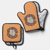 レトロな猫のシェフ メイスキュイーツの焼き菓子アート 鍋つかみ&鍋敷きセット (正面/裏面)