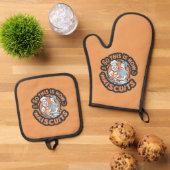 レトロな猫のシェフ メイスキュイーツの焼き菓子アート 鍋つかみ&鍋敷きセット (トップダウン)