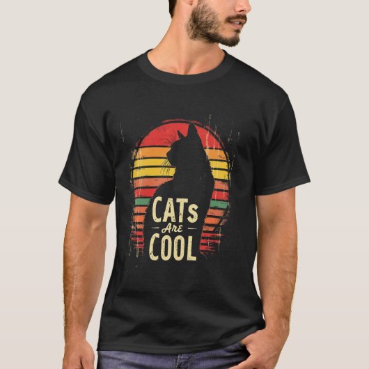 レトロな猫のシルエット CATs Are COOL Tシャツ (正面)