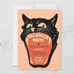レトロな猫の口のハロウィンパーティー招待状 招待状