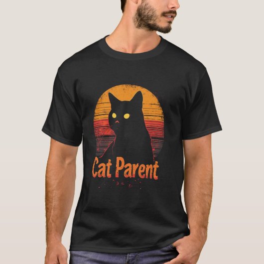 レトロな猫の親 Tシャツ (正面)