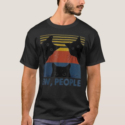レトロな猫のTシャツ Ew, People 内向的な人へ Tシャツ (正面)