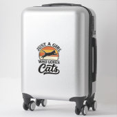 レトロな猫好き女子のビンテージ風デザイン シール (スーツケース)
