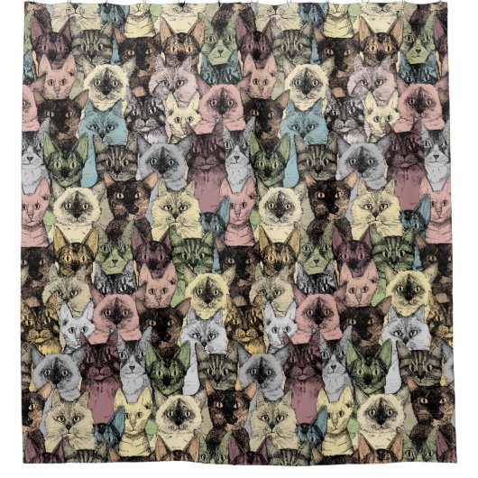 レトロな猫 シャワーカーテン (正面)