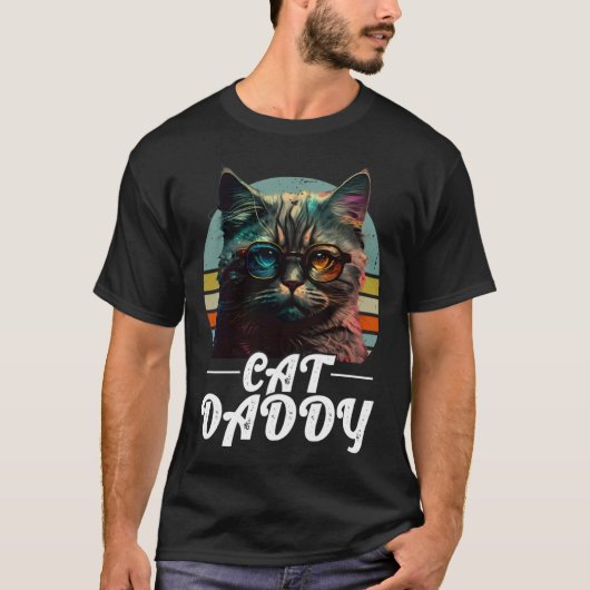 レトロな猫 爺さんトラ猫 80年代風 Tシャツ (正面)