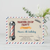レトロな理容店の誕生日をテーマにした招待状 招待状 (スタンド正面)