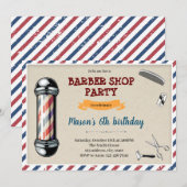レトロな理容店の誕生日をテーマにした招待状 招待状 (正面/裏面)