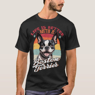 レトロな生活はボストンテリアのママ犬L Tシャツ