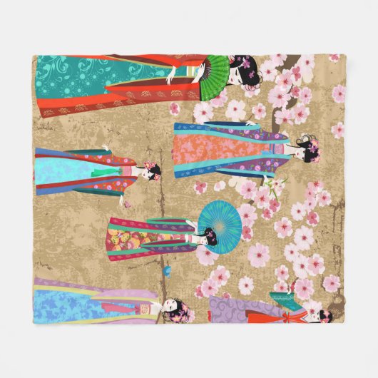 レトロな留学生のオリエンタル中国のガール、 フリースブランケット (正面(横))