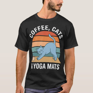 レトロな瞑想 コーヒー猫 ヨガマット Tシャツ