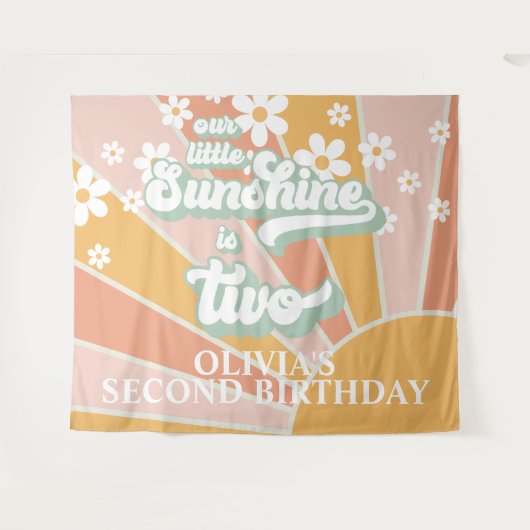 レトロな私たちの小さなサンシャイン デイジー バースデー バナー タ タペストリー (正面(横))
