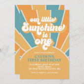 レトロな私たちの小さな太陽の男の子 誕生日1周年 招待状 (正面/裏面)